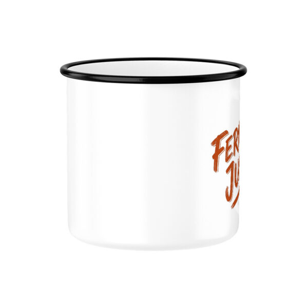 Fernweh-Junkie - Vintage Brush Lettering mit Kompass | Emaille Tasse für Camper